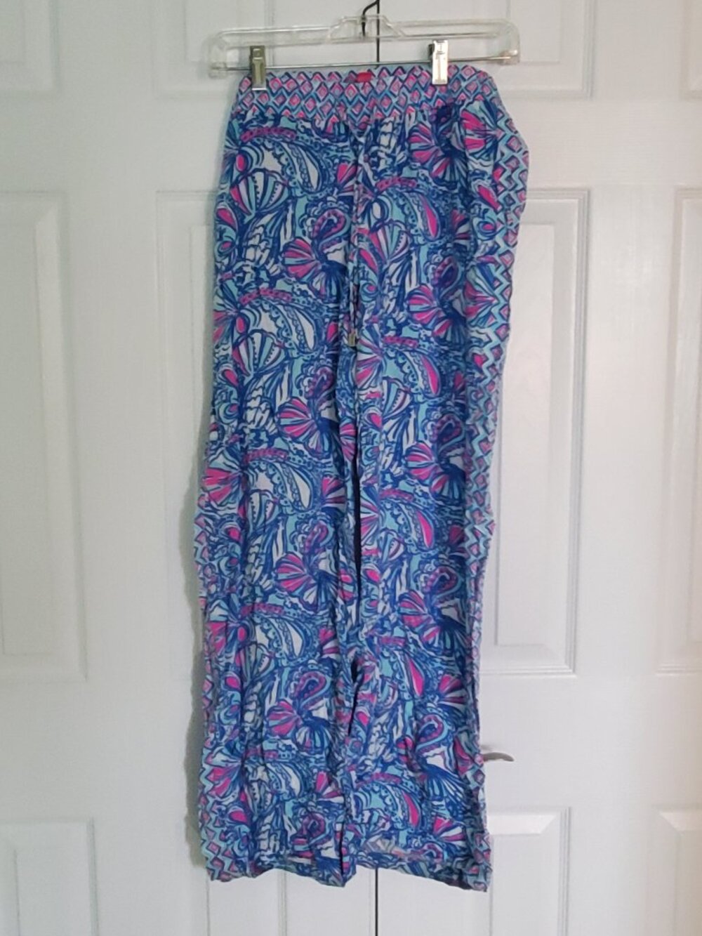 Lilly Pulitzer for Target My Fans Palazzo Lounge Pants Elastic Waist Blue Size M